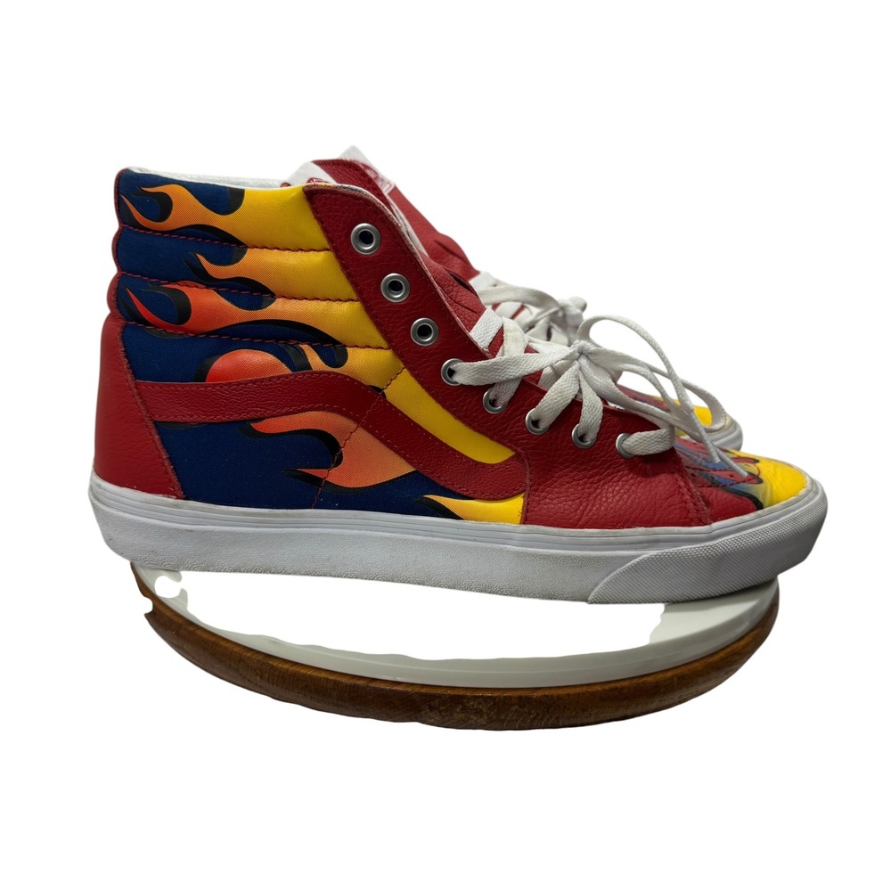 Vans Sk8-Hi Skater Flame Red Blue Yellow Leather Canvas High Top Sneakers Men 11